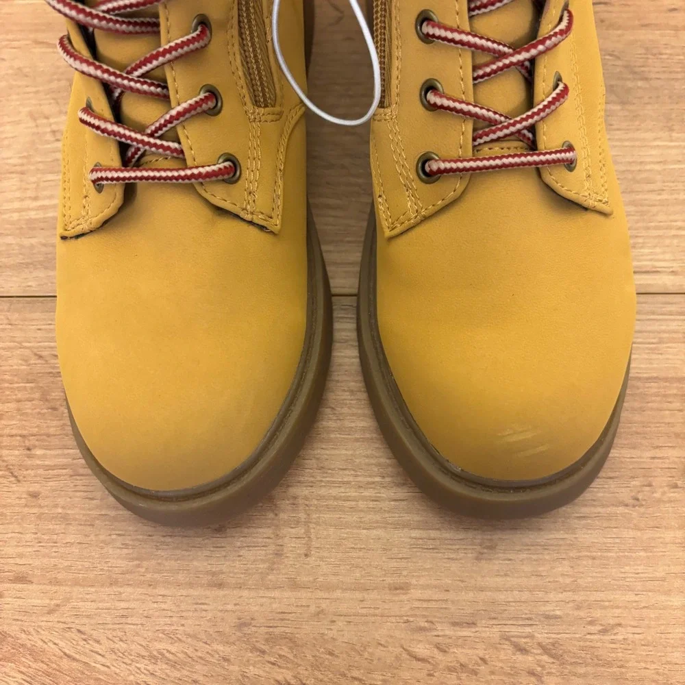 STEVE MADDEN JJumble Combat Boots Tan Kids Size 4 Side Zip Lace Up Low Heel